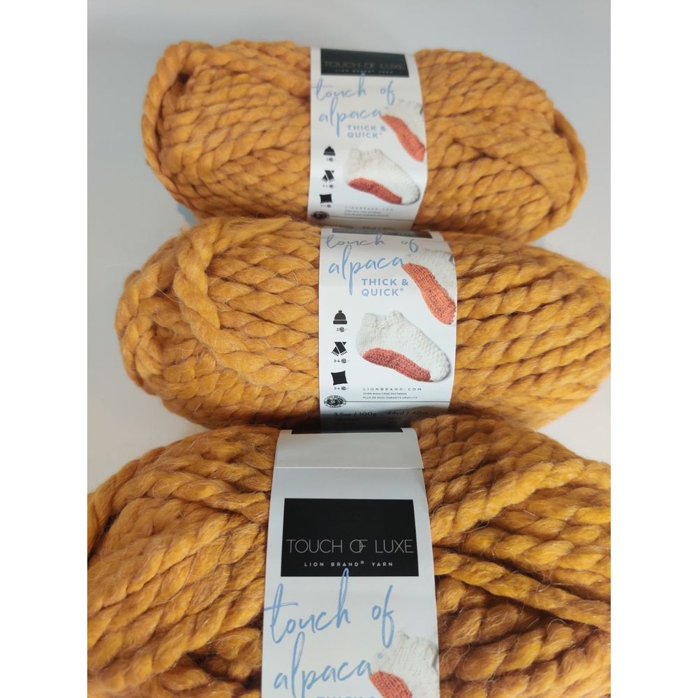 Touch Of Alpaca Thick & Quick Lion Brand Yarn Jumbo 7, Mango Chutney, 3 pack Lot